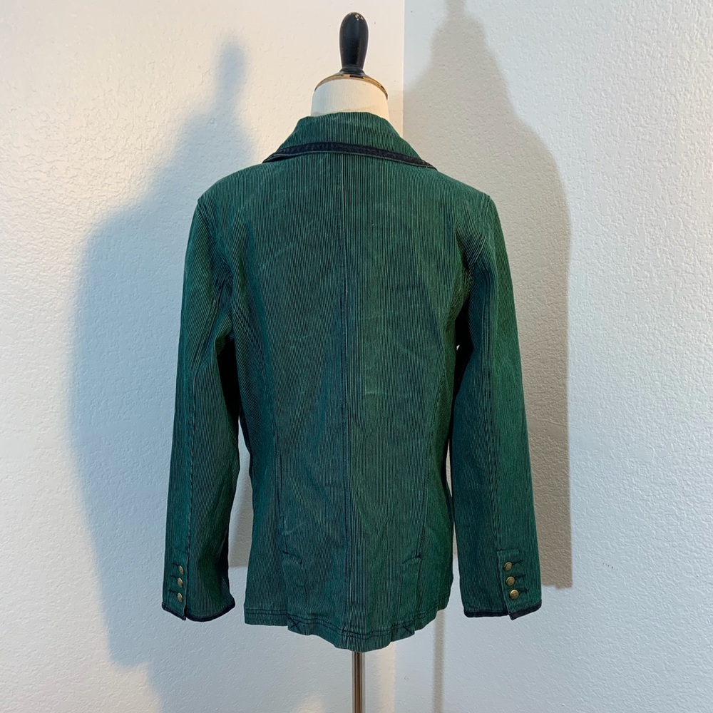 NWOT Diane Gilman Green & Black Striped Jean Preppy Blazer Jacket - Picture 5 of 7